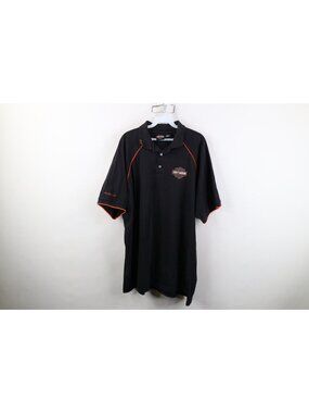 Vtg Y2K 2004 Harley Davidson Mens 2XL Distressed Spell Out Polo Shirt Black USA